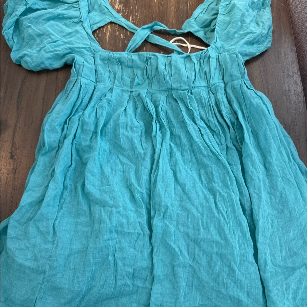 Turquoise Puff Sleeve Dress